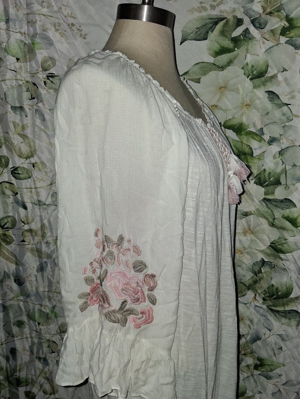 5For$12 White Peasant Bliyse Pink Floral Embroidery